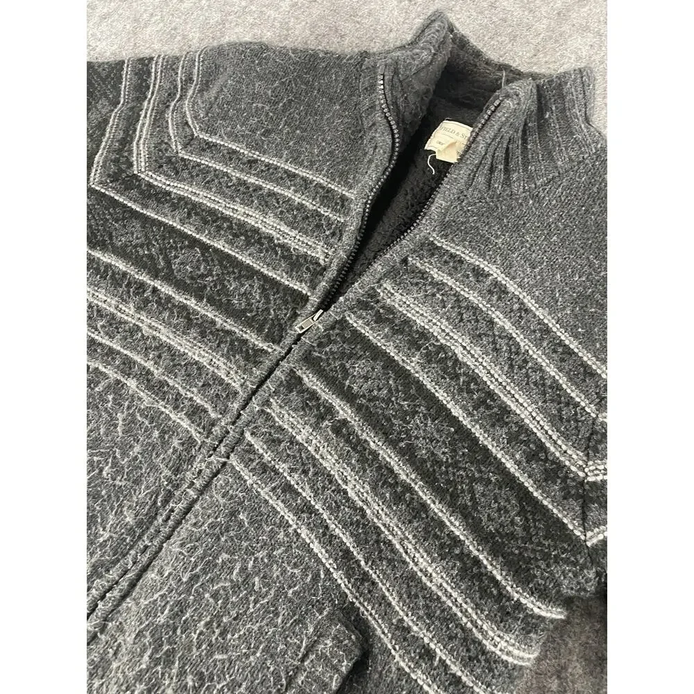 Field & Stream Sweater Jacket Mens Medium Dark Gray Sherpa Lined Grandpa N230